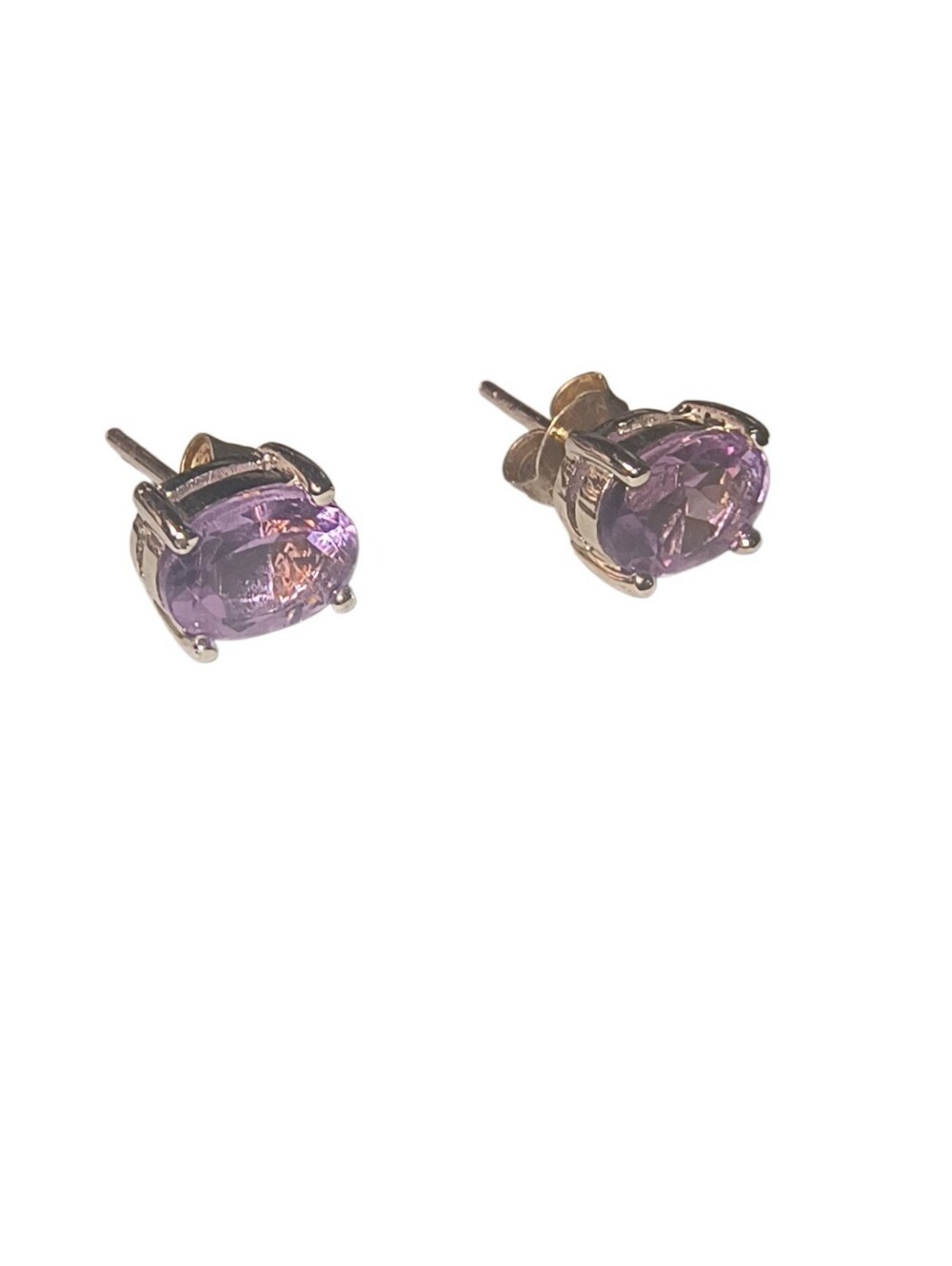 Faceted Purple Amethyst Gemstone And Sterling Silver Post Earrings - Picture 2 of 9
